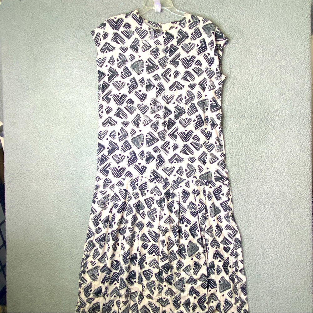 Vintage Cartoon Womens Petite Long Dress P Black White Asymmetrical Lagenlook